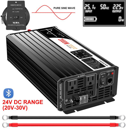 Xijia 2000W (Peak Power 4000W) Pure Sine Wave dc to ac Inverter Remote Switch DC 24V to AC 120V 60HZ Solar Converter for Home car rv &Yacht (DC24V (Range 20V-30V) 2000W)