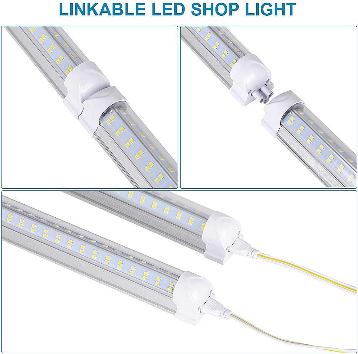 4FT LED Shop Light Fixture, 60W 6500lm 5000K(Super Bright White) Clear, T8 Integrated LED Tube Light Fixtures,V Shape, High Output, with On/Off Switch,Plug and Play,25PCS