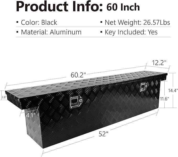 60.2 Inch Truck Tool Box, Truck Bed Tool Box for Pick Up Truck Bed Rv Organizer Trailer with Lock and Keys, 60.2X 12.2x14.4inchs