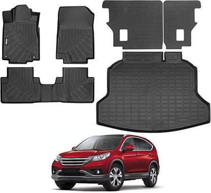 Custom Fit Floor Mats for 2012-2016 Honda CRV, All Weather TPE Floor Liners with Trunk Mat & Backrest Protectors, Odorless Full Set Interior Accessories