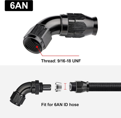 EVIL ENERGY 6AN 60 Degree PTFE One Piece Full Flow End Hose Fitting Aluminum Black