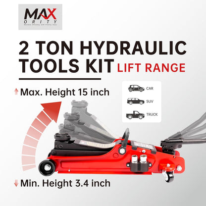 2-Ton (4400 lbs) Hydraulic Low Profile Trolley Garage Service/Floor Jack with Blow Mold Carrying Storage Case and Universal Tire Tool Kit with Lug Wrench for Home and Workshop Vehicle Maintenance