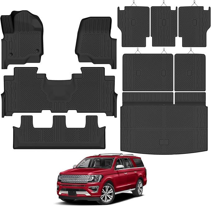 Custom Fit Floor Mats for Ford Expedition MAX 8 Seats 2018-2024 2nd-Row Bench Seat, All Weather TPE Floor Liners with Trunk Mat & Backrest Protectors, Odorless Full Set Interior Accessories