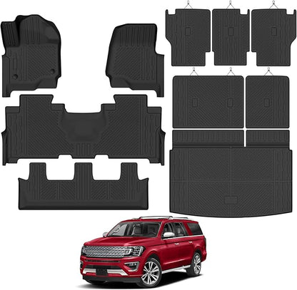 Custom Fit Floor Mats for Ford Expedition MAX 8 Seats 2018-2024 2nd-Row Bench Seat, All Weather TPE Floor Liners with Trunk Mat & Backrest Protectors, Odorless Full Set Interior Accessories