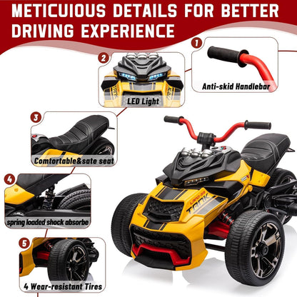 12V Kids Electric Ride-On Car with Parent Remote Control, 7MPH, 2 Speeds, 2x55W Motor, LED Lights, Music, USB & EVA Tires, 3 Wheel Battery Powered Toy Vehicle for Toddlers