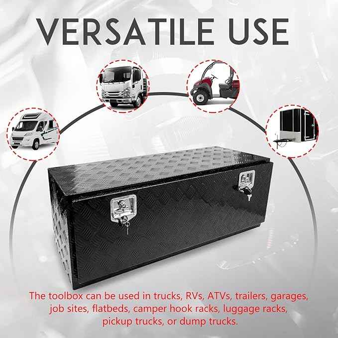 48 * 18 * 18 Aluminum Heavy Duty Diamond Plate ToolBox Chest Box Pick Up Truck Bed RV Trailer Toolbox Storage Organizer with T-Handle Latch Dual Lock Keys - Black