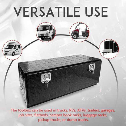 48 * 18 * 18 Aluminum Heavy Duty Diamond Plate ToolBox Chest Box Pick Up Truck Bed RV Trailer Toolbox Storage Organizer with T-Handle Latch Dual Lock Keys - Black