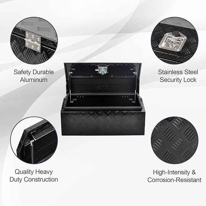 30 Inch Black Aluminum Tool Box Wide Utility Trailer Tongue 5 Bar Tread ToolBox for Pick Up Truck Bed RV ATV Organizer Trailer Storage Tool Box with Lock and Keys (30"x13.2"x13.5")