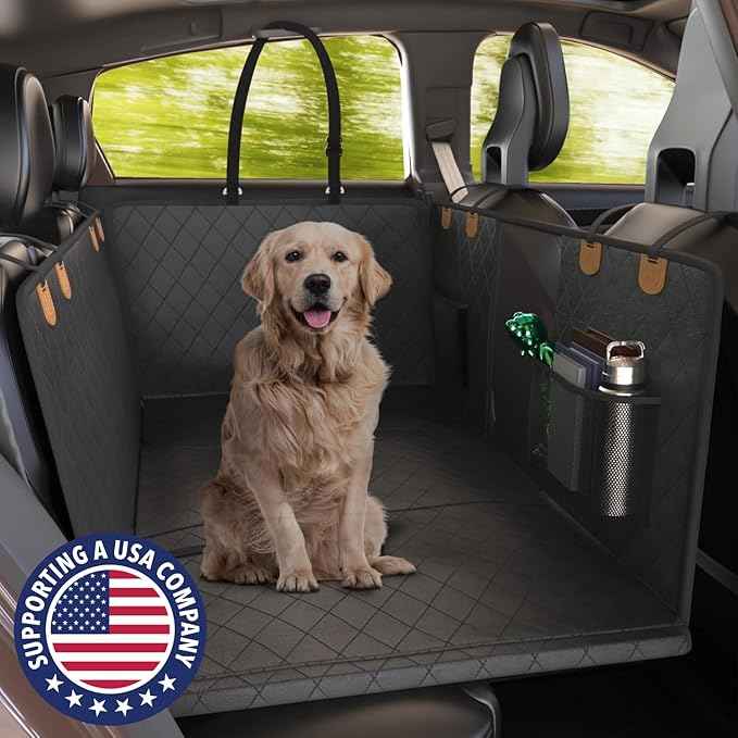Katziela Back Seat Extender for Dogs-Large Space, Dog Car Seat Cover Hard Bottom Covered with 2 Foams Sturdy Backseat Extender for Dogs, Waterproof Dog Hammock for Car, SUV, Truck Car Bed 425Lbs
