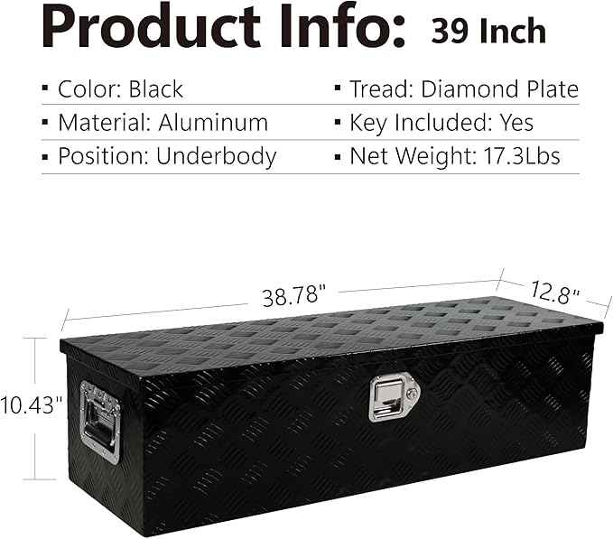 39 Inch Tool Box 5 Bar Tread ToolBox For Truck Bed Trailer Pickup Underbody RV ATV Storage Tools Organizer With Side Handle Lock Keys 39 inches