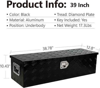 39 Inch Tool Box 5 Bar Tread ToolBox For Truck Bed Trailer Pickup Underbody RV ATV Storage Tools Organizer With Side Handle Lock Keys 39 inches