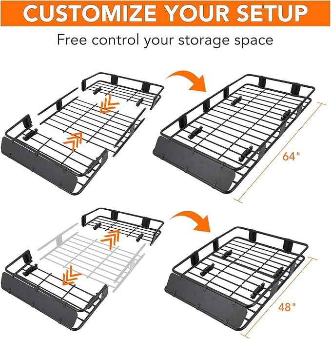 Heavy Duty Roof Rack Basket 64" x 39" - Adjustable Rooftop Cargo Carrier for SUV/Truck/Van w/Waterproof Bag, 200LB Capacity Universal Steel Roof Basket