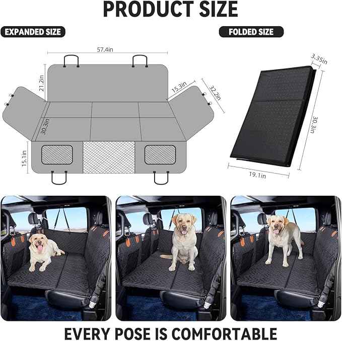 YJGF Dog Back Seat Extender for Truck,Truck Seat Cover Back Seat,Dog Hammock for Truck,Pet Seat Covers for Dogs,Hard Bottom Seat Extender for Dogs(Black,for Full Size Truck)