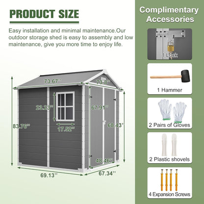 6x6 Resin Outdoor Storage Shed Kit-Perfect to Store Patio Furniture, Garden Tools Bike Accessories, Beach Chairs and Lawn Mower, Grey & White