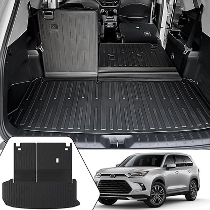 Cargo Mat with Backrest Mat 2-in-1 for 2024 2025 2026 Toyota Grand Highlander Car Mat Accessories, TPE All Weather Cargo Liner Trunk Mat(Grand Highlander-2 in 1 Trunk Mat)