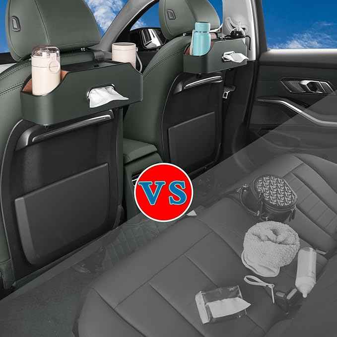 HOLDCY Car Back Seat Organizer with 2 Drink Cup Holder - Tissue Box and Storage Box Hook - Multi-functional Storage - Great for Kids and Travel (Green)