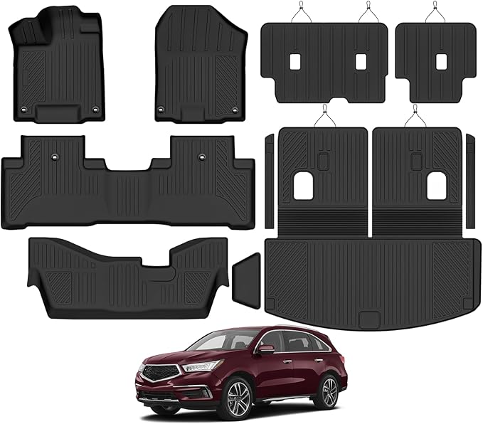 Custom Fit Floor Mats for 2014-2020 Acura MDX, All Weather TPE Floor Liners with Trunk Mat & Backrest Protectors, Odorless Full Set Interior Accessories