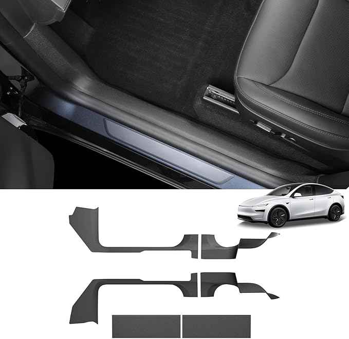 LUCKEASY 5PCS Door Sill Protective Cover for Tesla Model Y Juniper 2025 2026 Standard & Premium & Performance Front & Rear Door Threshold Strip & 2nd Row Seat Lower Protector Accessories Black TPE