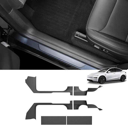 LUCKEASY 5PCS Door Sill Protective Cover for Tesla Model Y Juniper 2025 2026 Standard & Premium & Performance Front & Rear Door Threshold Strip & 2nd Row Seat Lower Protector Accessories Black TPE