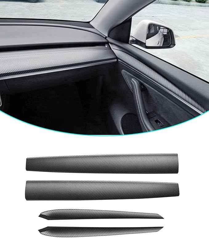 Matte Carbon Fiber Dashboard Cover and Front Door Cover Compatible with Tesla Model 3（2021-2023） and Model y（2019-2024 (Matte Carbon Fiber)