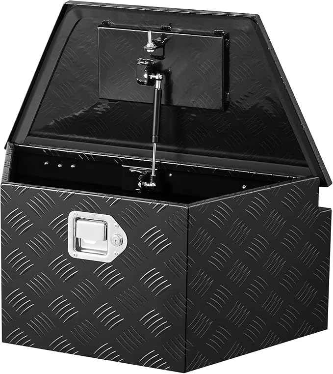 VEVOR Trailer Tongue Box, Heavy Duty Trailer Tongue Tool Box Storage Organizer with Lock & Keys, Utility Tool Chest for Pickup Truck Bed, RV, SUV, Off-Road Vehicle, Aluminum, 26" x 13" x 12", Black