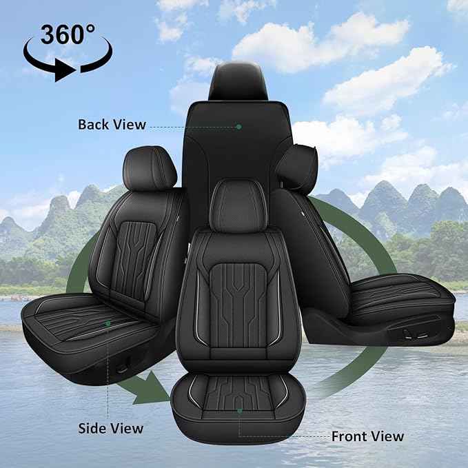 YORKENIC Fit for Dodge Dart Seat Covers Front Set 2013-2016: Breathable Leather Car Seat Covers Compatible Airbag (2 Front Set, Black & Grey)