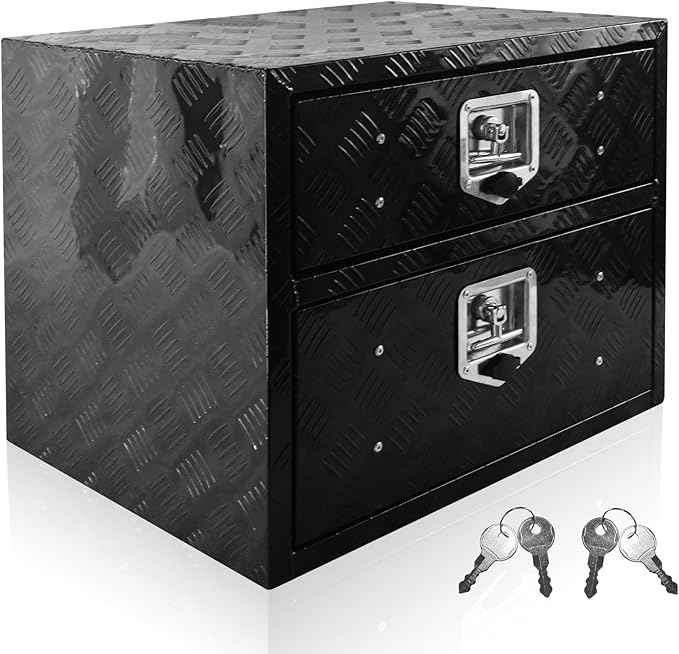 Underbody Truck Tool Box 24"x 18"x 20" Heavy Duty Double-Layer Aluminum Truck Bed Toolbox with Double-Layer Drawer Tools Storage Organizer with Lock and Keys Suitable for Truck Bed Pickup RV Trailer