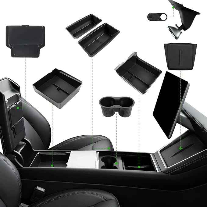 10PCS Center Console Organizer Tray for 2025 2026 Tesla Model Y Juniper Accessories, Under Seat Storage Armrest Hidden Storage Box Cup Holder Charger Pad for Tesla Model Y Juniper (Not fit Standard)