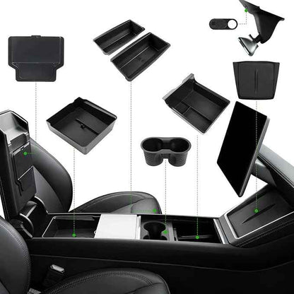 10PCS Center Console Organizer Tray for 2025 2026 Tesla Model Y Juniper Accessories, Under Seat Storage Armrest Hidden Storage Box Cup Holder Charger Pad for Tesla Model Y Juniper (Not fit Standard)