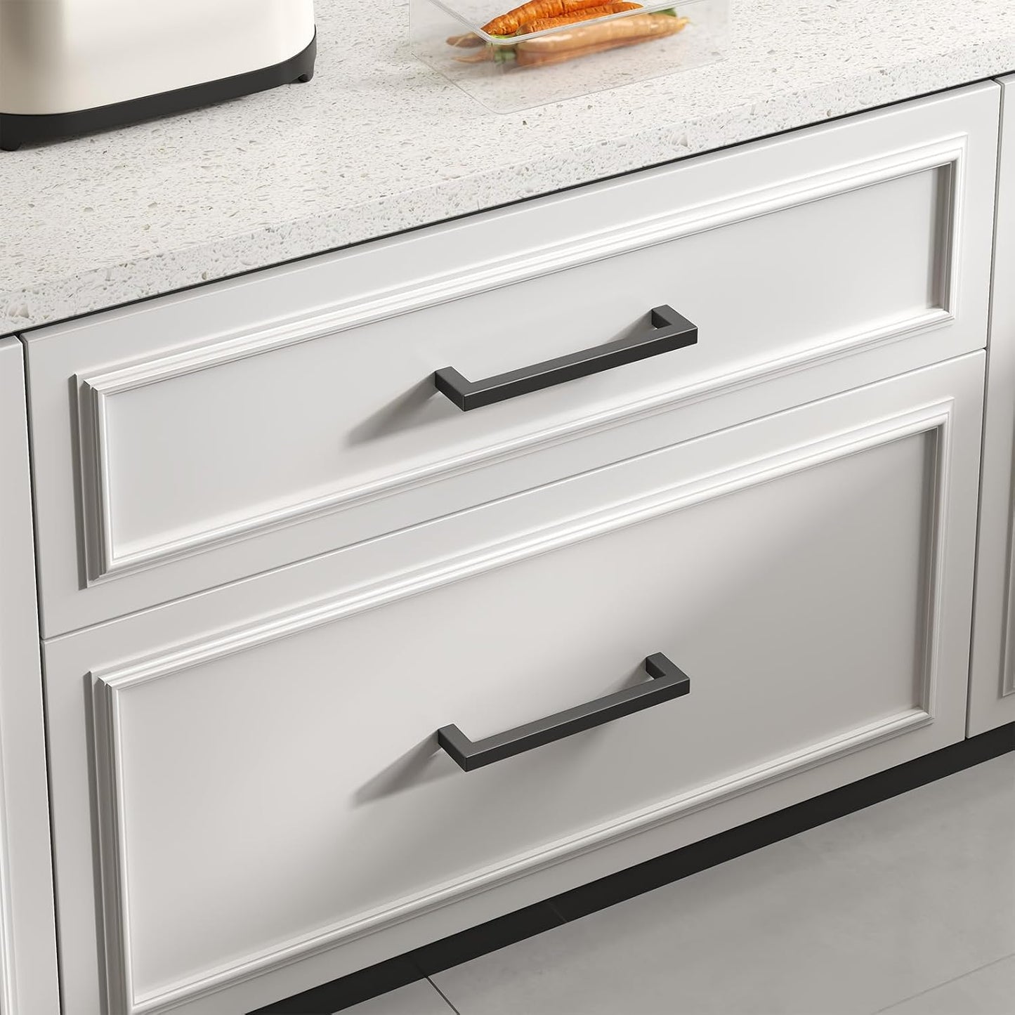 Goldenwarm 2Pack Black Square Bar Cabinet Pull Drawer Handle Stainless Steel Modern Hardware for Kitchen and Bathroom Cabinets Cupboards,Center to Center 3-3/4in (96mm) Kitchen Pulls for Cabinets