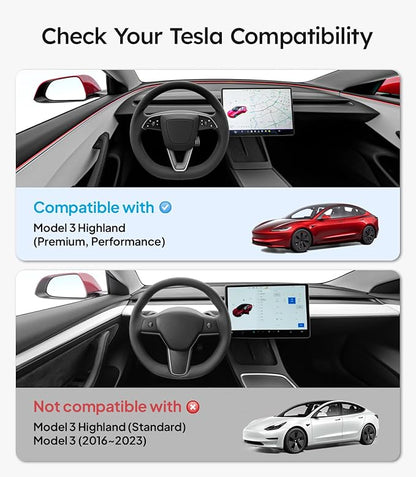 Wigoo 2025 Upgrade Tesla Model 3 Highland Accessories Rear Center Console Organizer [Partitioned Storage & Stable Installation] Backseat Storage Box for Tesla Model 3 2024~2026 - Obsidian Series