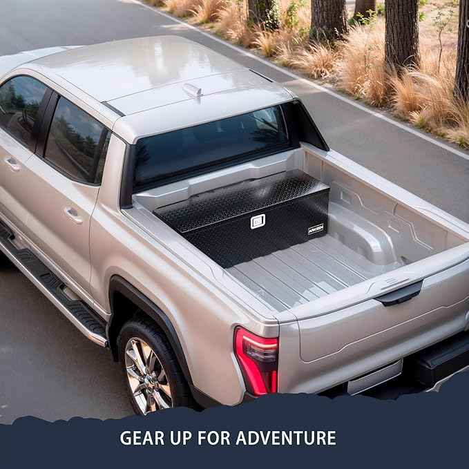 ARKSEN 49 x 15 x 15 Inch Diamond Plate Truck Bed Tool Box, Heavy Duty Waterproof Aluminum Toolboxes Storage Chest with Side Handle & Lock for Pickup Truck Bed, RV & Trailer – Black