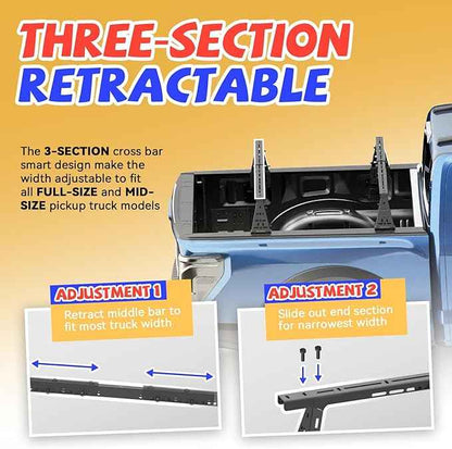 Truck Bed Adjustable Cross Bars, Wide Width Adjustment for All Pickup Trucks, No-Drills Needed Installation (Not for Any Bed Cover), 95034D