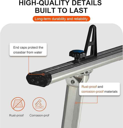 Rockland Adjustable Universal Aluminum Truck Ladder Rack, 800 LBS Capacity, 13.7" x 66.5" x 28", 45"-66" Adjustable Truck Bed Width, Extendable Truck Ladder Rack with Non Drilling C-Clamps
