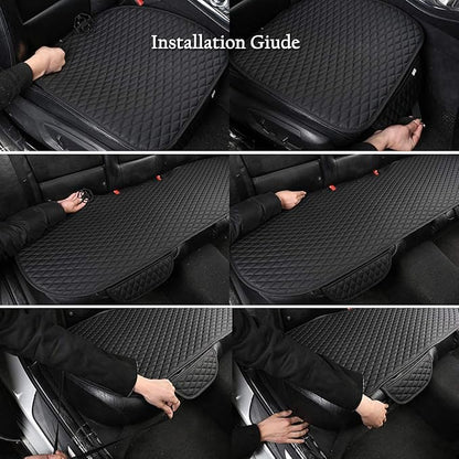 West Llama Pu Leather Car Seat Bottom Covers Protectors Include 1 Pair Front Driver Seat Pad Mat and 1 Rear Bench Cover Universal Fit 90% Vehicles,Black