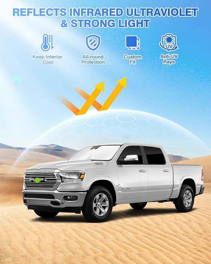 Sunshades for Dodge Ram 1500 2019-2025 2026 Accessories Windshield Sun Shade Side Rear Window Shade Cover Sun Visor Shield Privacy Protection Keep Vehicle Cool Black 6PCS