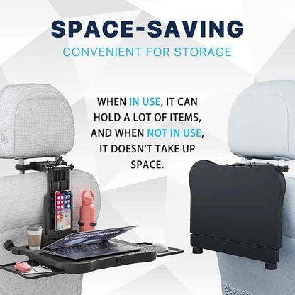 Car Back Seat Tray Table-Stable Auto Backseat Food Trays Desk for Rear Passenger Road Trip Eating & Work, Multifunctional Adjustable Travel Tray with Phone Drink Holder for Laptop iPad