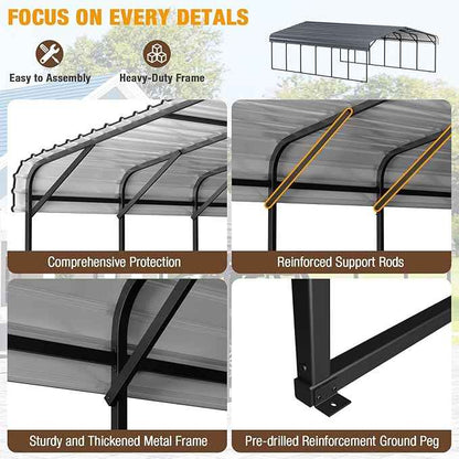 EBE 20'x30' Metal Carport, Heavy Duty Carports Canopy with Galvanized Steel Roof and Enhanced Frame, Outdoor Carport Metal Garage Car Shelter Shade for Truck, Boat, SUV