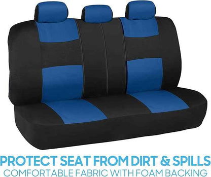 BDK PolyPro Blue Car Seat Covers Full Set with 4-Piece Car Floor Mats - Two-Tone Seat Covers for Cars with Carpet, Interior Covers for Auto Truck Van SUV