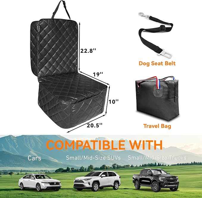 Car Seat Covers for Dogs–Waterproof PU Leather Car Front Seat Cover for Pets & Humans,Scratchproof Captain Seat Protector Fits Most Cars, Trucks, SUVs，Minivans(Black)