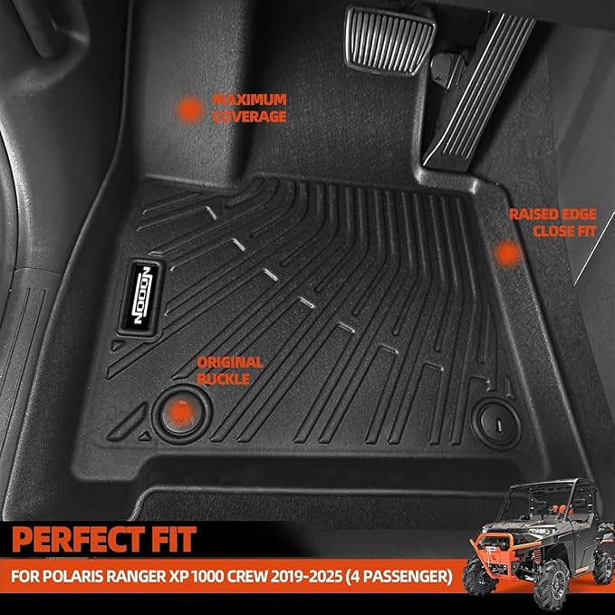 Custom Fit Floor Mats for Polaris Ranger Crew XP 1000 2019-2025, All Weather TPE Floor Liners with Trunk Mat, Odorless Full Set Interior Accessories