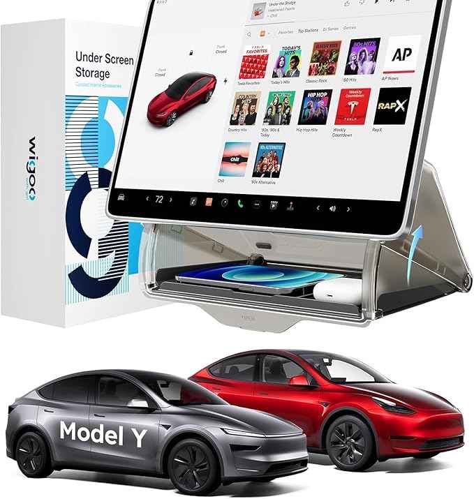 Wigoo Under Screen Organizer for Model Y 2019~2026, Including Model Y Juniper 2025~2026 (Standard, Premium & Performance), Concealed Center Console Organizer Tray, Quick & Stable Installation