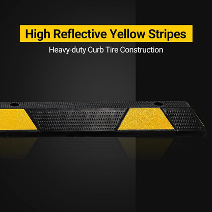 72-Inch Heavy Duty Rubber Parking Curb with Reflective Stripes, 2-Pack 6-Foot Wheel Stopper for Garage, Driveway & Parking Lots