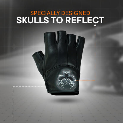 Daniel Smart Men's Motorcycle Leather Gloves with Reflective Skull Short Glove & Touch Screen Fingertips
