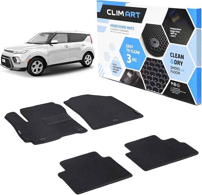 CLIM ART All-Weather Car Floor Mats Compatible with Kia Soul 2020-2026, Custom-Fit Heavy-Duty Floor Liners for Cars & SUVs, Car Accessories for Men & Women, Black - FL911520042