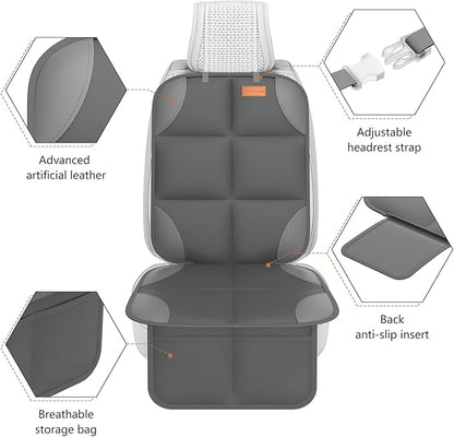 SMART ELF Car Seat Protector for Child Car Seat - Waterproof 600D Fabric Baby Seat Protectors for Non-Slip Backing Mesh Pockets for Baby and Pet, Easy Storage（Dark Gray）