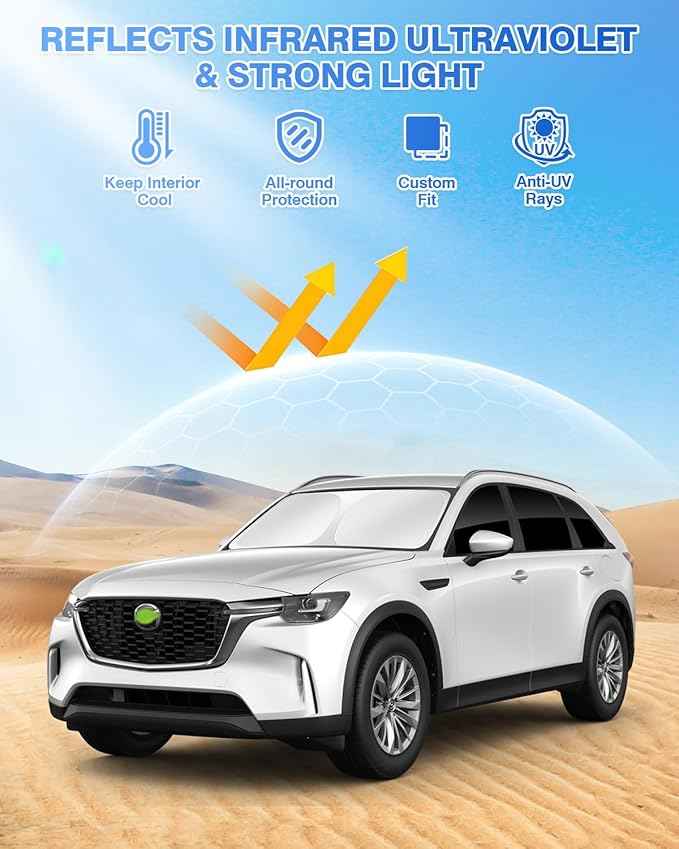 Sunshades for Mazda CX-90 2024-2025 2026 CX90 Accessories Windshield Sun Shade Side Rear Window Shade Cover Sun Visor Shield Privacy Protection Keep Vehicle Cool Black 8PCS