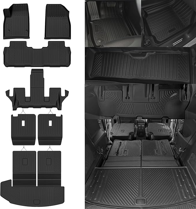 Custom Fit Floor Mats for Cadillac XT6 6 Seats/Captain Seat 2020-2026, All Weather TPE Floor Liners with Trunk Mat & Backrest Protectors, Odorless Full Set Interior Accessories