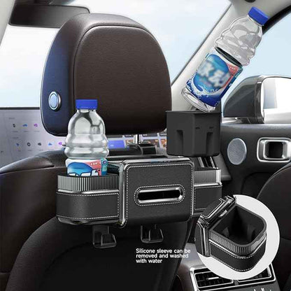 Multifunctional Car Seat Back Organizer Box with Drink Cup Holder, Makeup Mirror, Tissue Box& Hooks for Car Seat Back, New Upgrade Car Headrest Backseat Organizer Suitability for Wife, Girlfriend