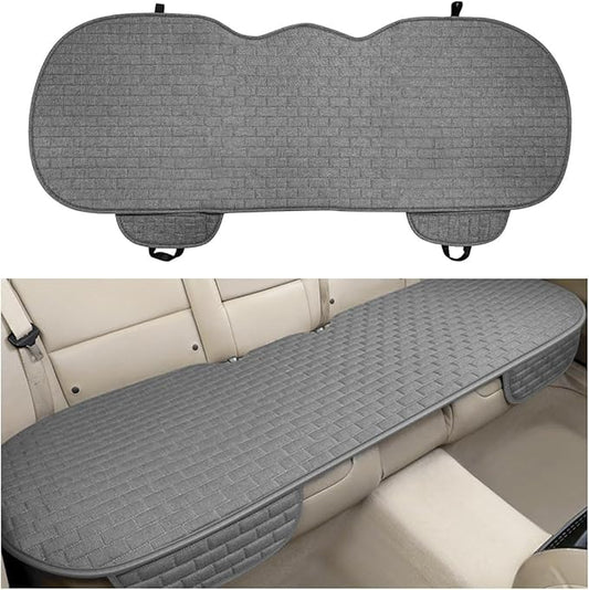 Back Car Seat Cover, Anti-Slip Breathable Linen Bottom Seat Protector Covers with Storage Pockets, Long Rear Seat Cushion Pad for Most Cars SUVs Truck Van (Gray)